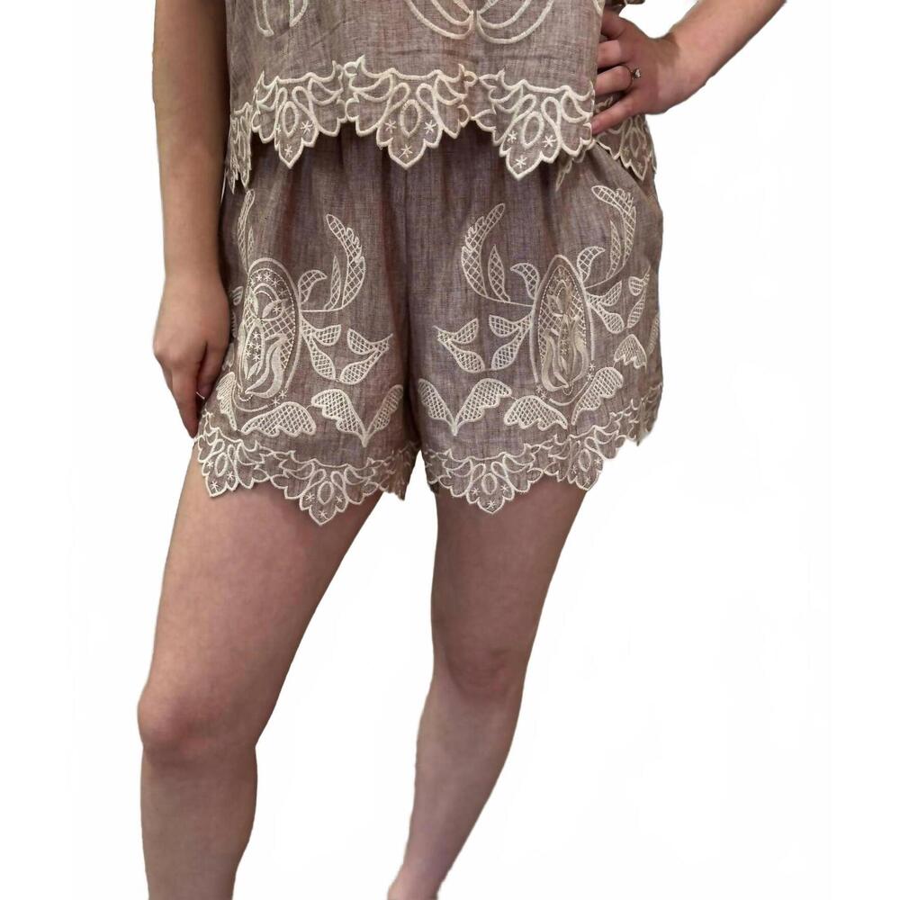 NEW THML embroidery detail shorts in brown